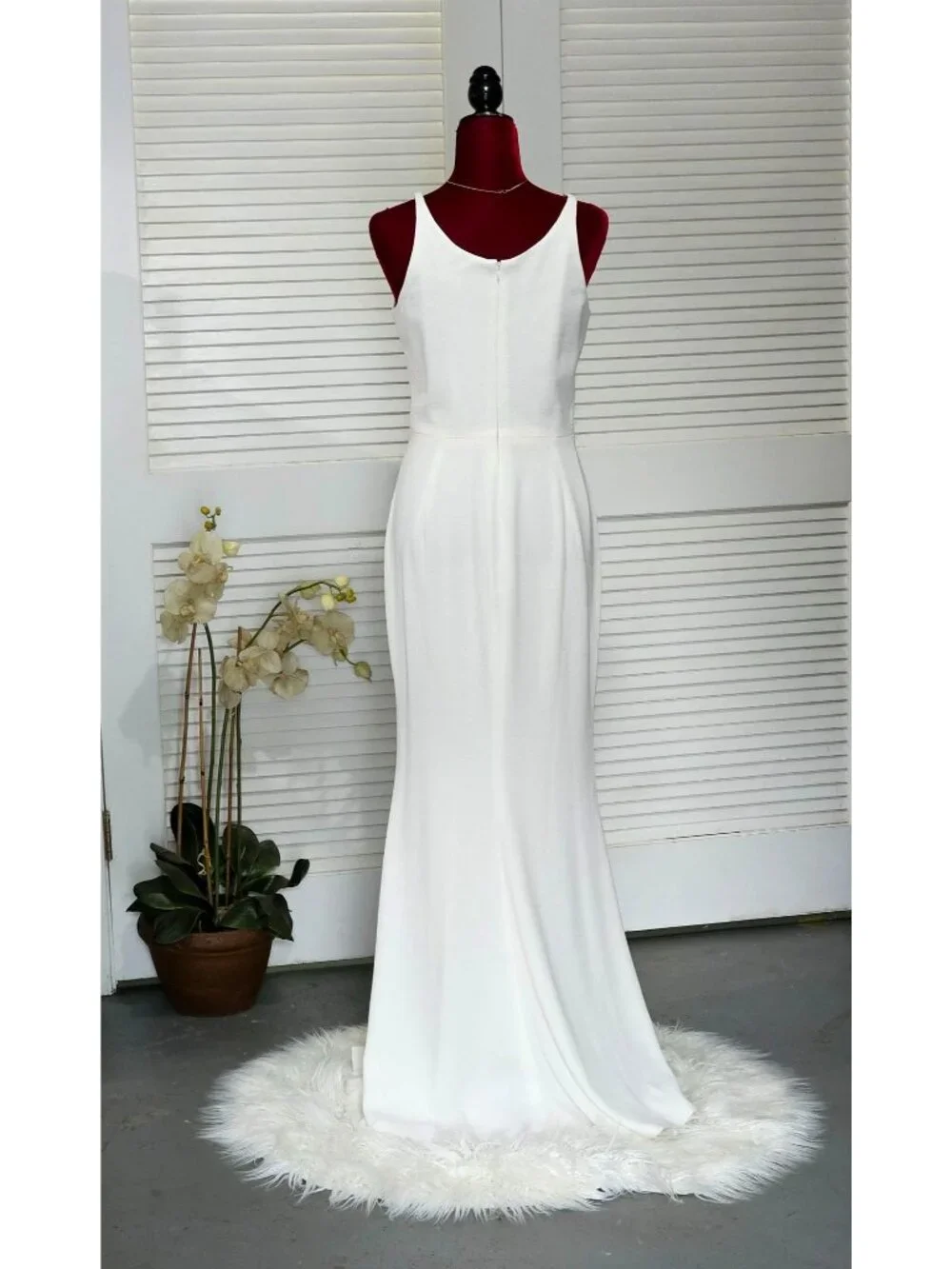 Dress the Population Women's Off White Iris Iris Slit Crepe Gown Dress Sz M 153 - Picture 10 of 13